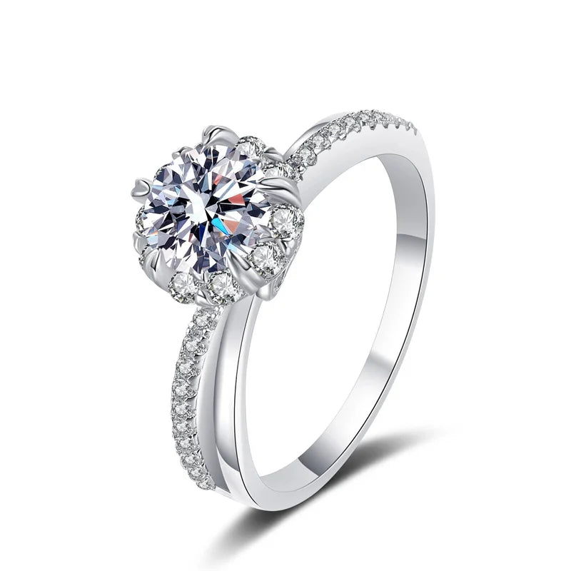 Wholesale 1Carat Twist Arm Flower Moissanite Halo Ring for Women 925 Sterling Silver Promise Ring With GRA Certified