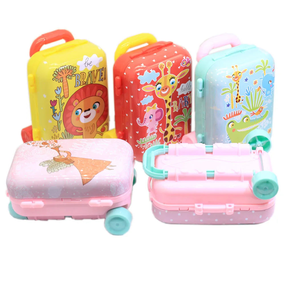 100pcs  Cartoon  Metal Plastic Mini Suitcase for Dolls Miniature Toys Trunk Dollhouse Decor Jewellery Box Handbag