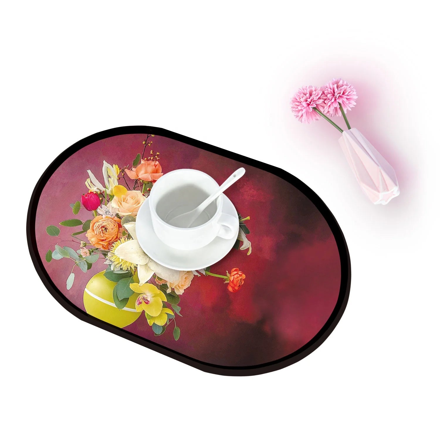 Custom Printed Natural Plastic Foldable Soft Nonwoven Table Mat Placemat Floral Pattern
