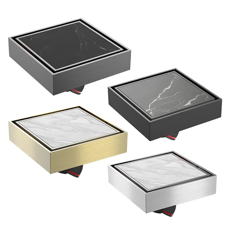 304 Stainless Steel Floor Drain PVD Plated Scarichi Doccia Square Bathroom Anti Odor Hidden Shower Drain Tile Insert Floor Drain