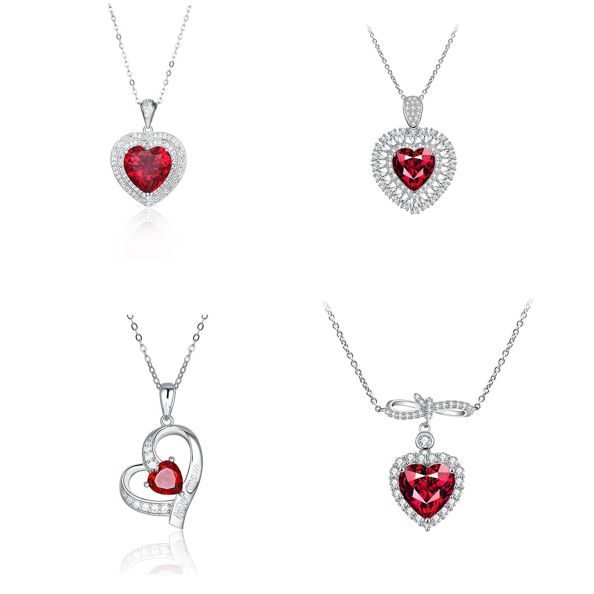 Custom Lab Created Red Ruby Heart Shape Pendant Necklace 925 Sterling Silver Gemstones Choker Statement Necklace Women Chain