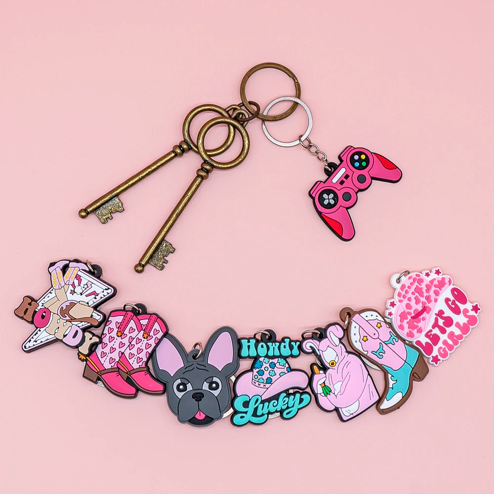 Personalized Pink Keychain Custom Cute Charm Soft PVC Keyring for Women Fashion Accessories and Functional Key Holder