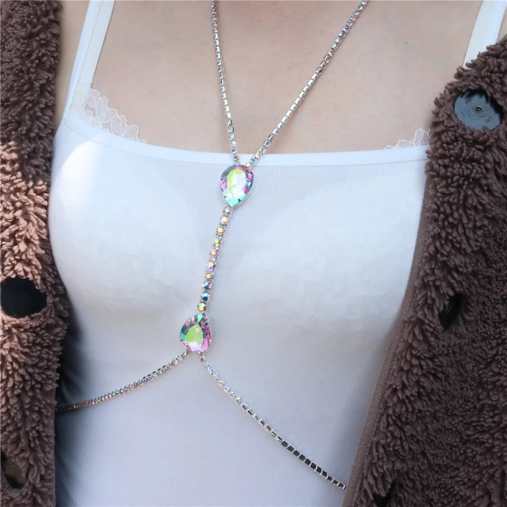 Best-Selling Bohemian Crystal Body Chain and Bra Necklace with Colorful Large Crystals for Women's Party Jewelry