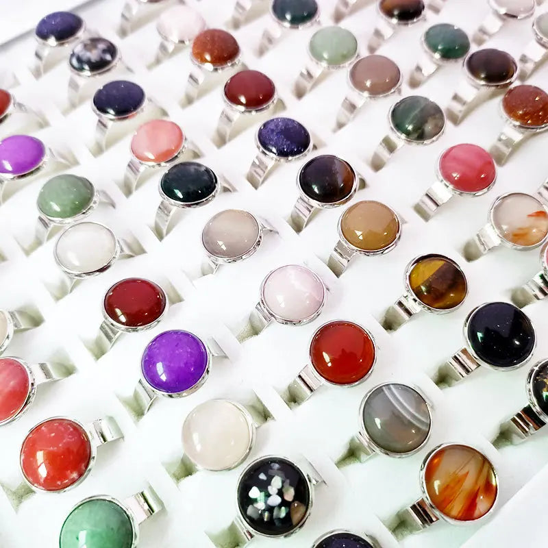 Women Wholese Multicolor Stone Mix Ring for Men Women Random Custom Colorful Geometric Natural Gemstone Rings