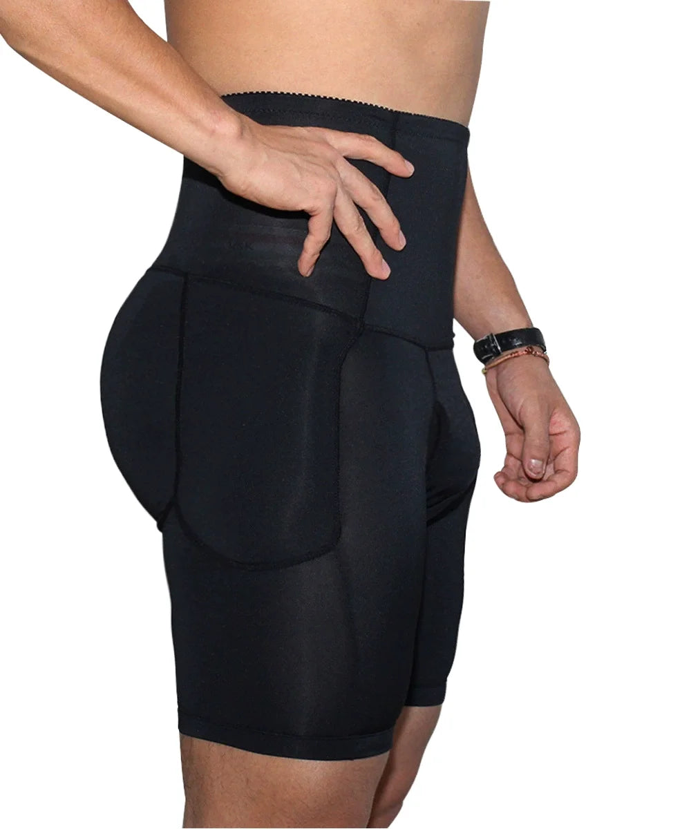 Mens Boxers Underwear Black Padded Butt Enhancer Booty Booster Molded Boyshort Knitted Anti-Static S-6XL