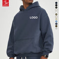 Men's XL Size 350G Fleece-Lined Hooded Pullover Winter Oversized Coat Solid Color Trendy Print Pattern Knitted Cross-Border