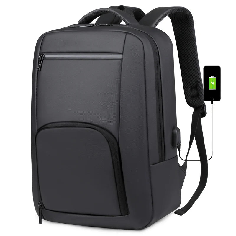Multifunction Waterproof Anti-Theft Laptop Backpack USB Port Geometric Zipper Travel School Business Use Unisex Oxford Material