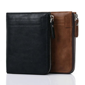 2021 New Fashion Zipper Closure RFID Protection Plain Pu Leather Small Man Wallet