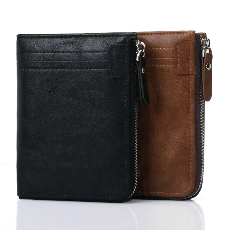 2021 New Fashion Zipper Closure RFID Protection Plain Pu Leather Small Man Wallet