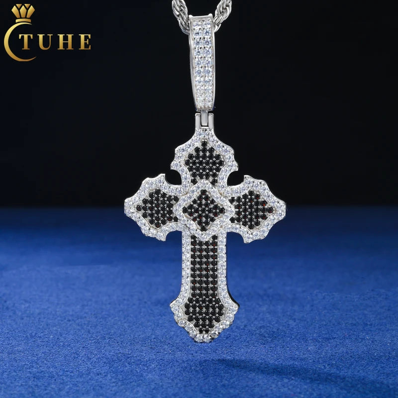 Personalized Hip Hop Jewelry Wholesale 925 Sterling Silver VVS Black Moissanite Iced Out Cross Pendant for Men