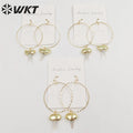 WKT-E676 Fashion Gold Plated Specimen Teeth Earrings Women Unique Big Hoop Dangle Shark Tooth Earrings