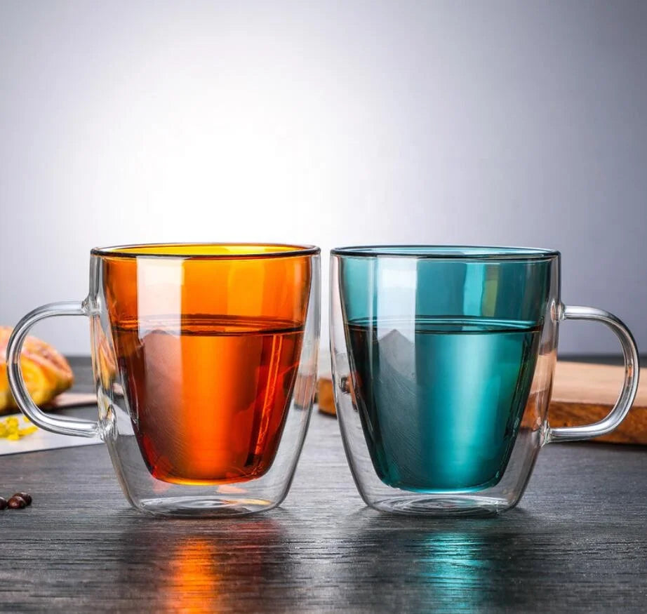 Wholesale High Borosilicate Glass Double Layer Cups Glass Milk Juice Cup with Handle