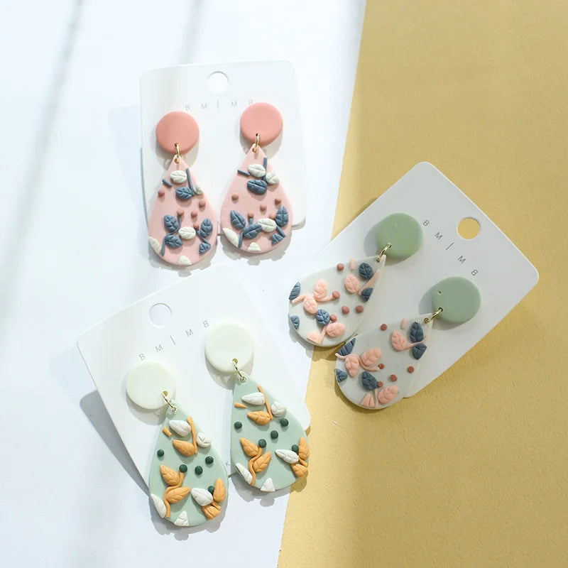 Wholesale New Designer Polymer Clay Earring Colorful Flower Handmade Soft Pottery Polymerization Clay Earrings for Women