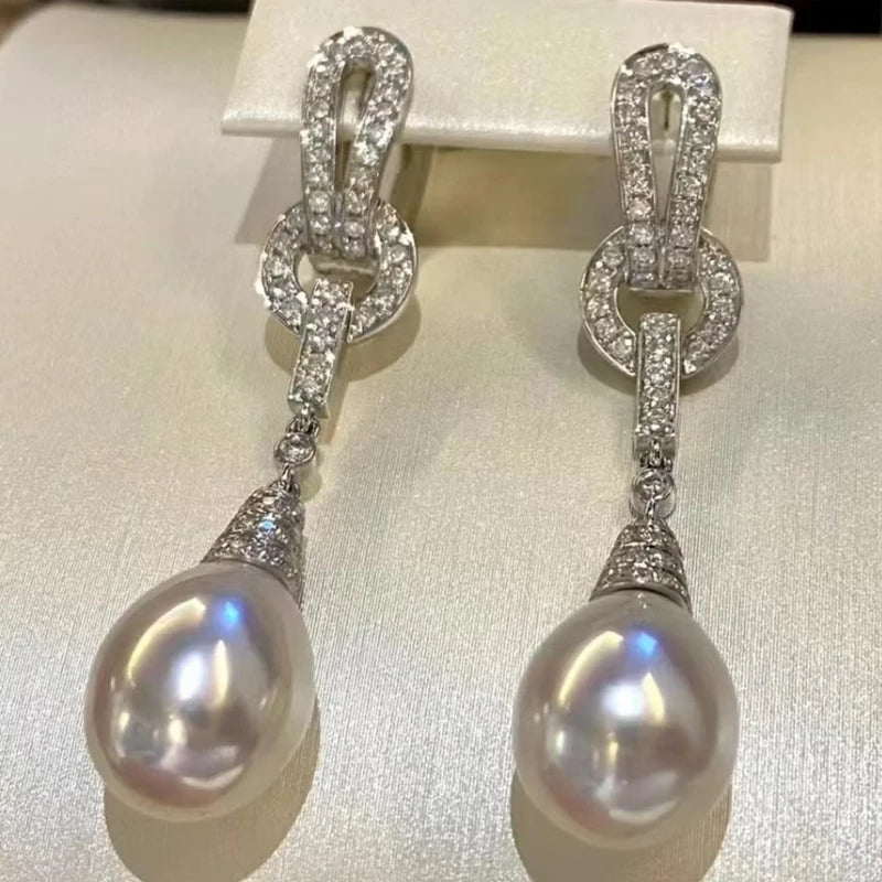 E2066 10-11mm DIY Natural Freshwater Pearl Charm Earrings Mounting Accessory 925 Sterling Silver Gold Plated  Jewelry for Women