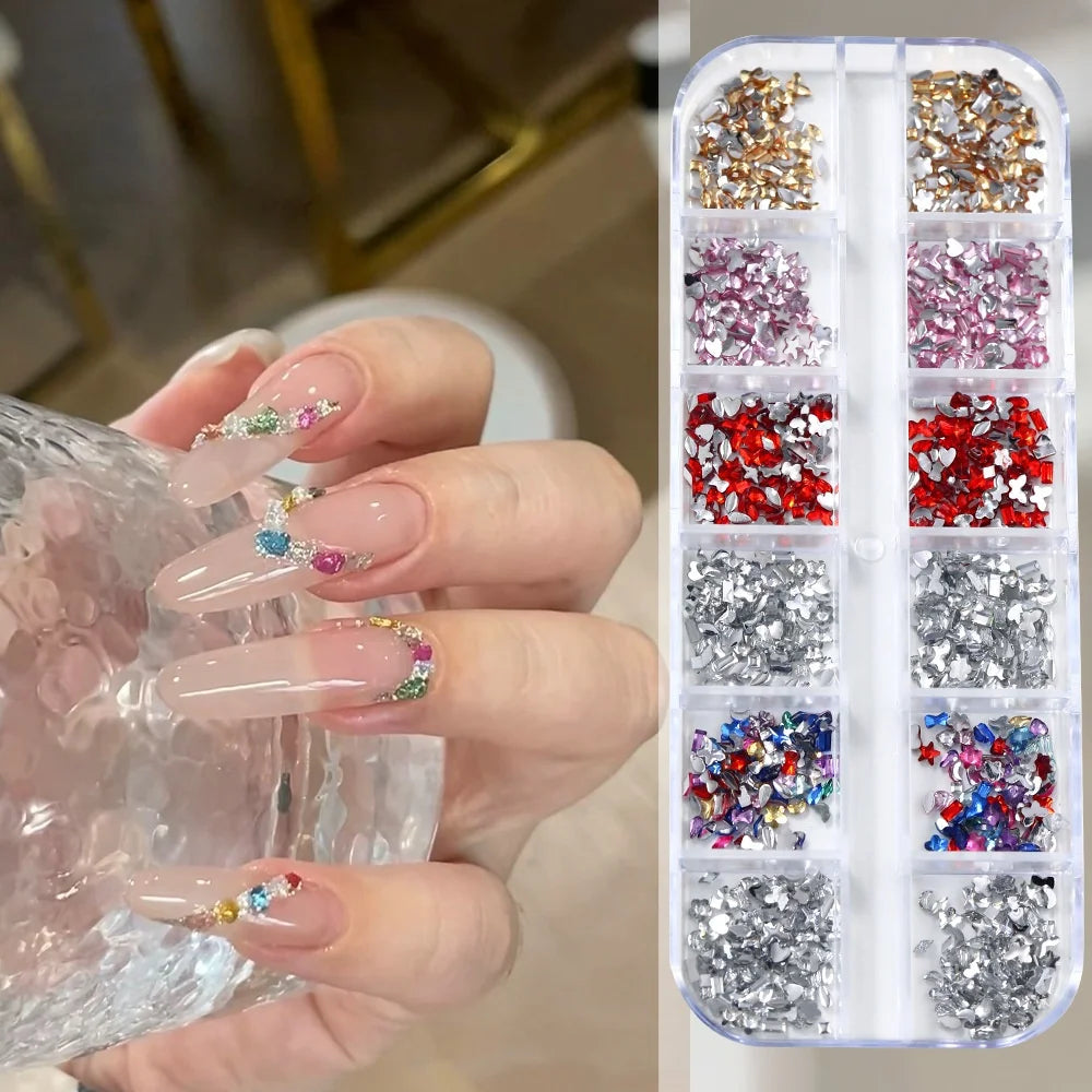 3D Mini Crystal Multi Shapes Colorful Flat-bottomed Irregular-shaped Diamond Pearl White Diamond Nail Art Accessories