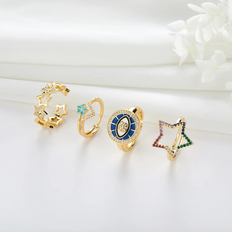 14K Gold Plated Jewelry Dainty CZ Micro Pave Cubic Zirconia Adjustable Ring Women