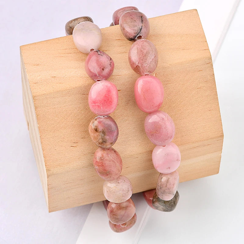Classic Healing Crystal Natural Rhodonite Bracelet Gemstone  Tumbled Nugget Bracelet Women Men Jewelry