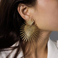 Simple Style Hot Selling Fan Shape Metal Earrings Statement Art Design Sum Pendant Earrings for Women
