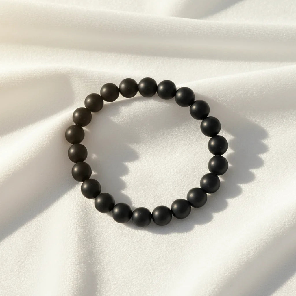Natural Matte Black Onyx Gemstone Bead Bracelet Bangle Ball Shape Yoga Accessory for Men and Women Gift