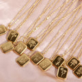 NS1233 Dainty18K IP Gold Plated Stainless Steel Stamped Birth Month Flower Bouquet Rectangle Medal Necklace for Women