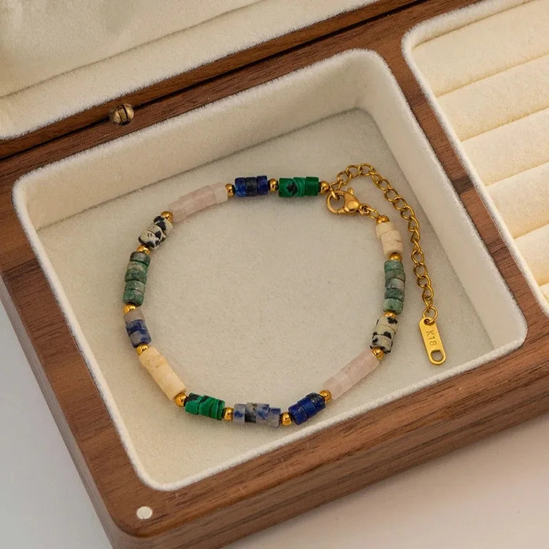 New Fashion Variety of Natural Stone Beads Bracelet High-grade 18K Gold Stainless Steel Bracelet Jewelry