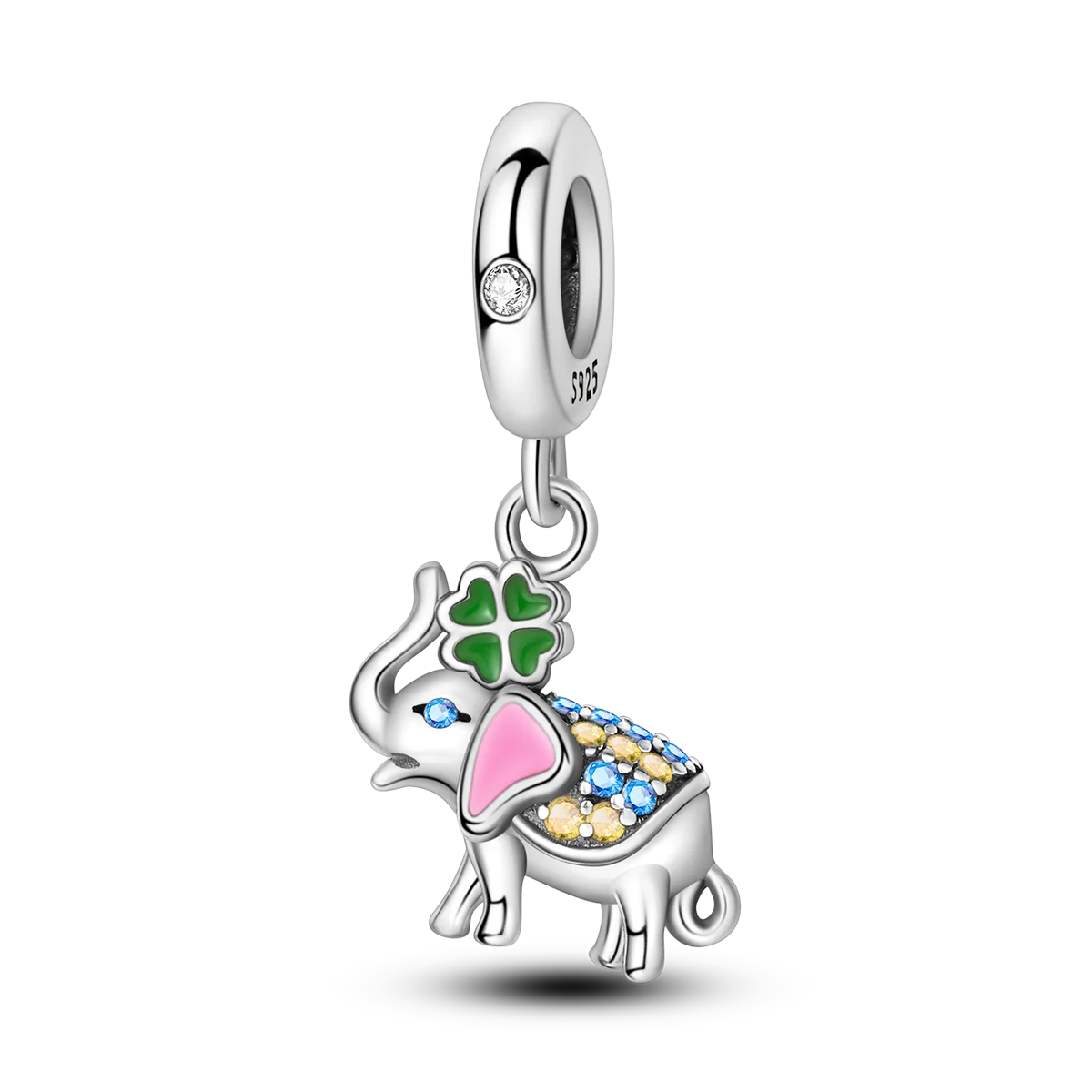 925 Sterling Silver Four-leaf Clover Elephant Pendant for Gifts and Zircon Jewelry Fit Bracelet