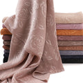 New Solid Long Silk Scarf Thin Breathable Embossed Rose Design Shining Crease Fold Adult Size Polyester Headcover Shawl