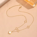 2024 Women Girls Fashion Stainless Steel Jewelry Waterproof Black White Double Side 4 Leaf Clover Necklace