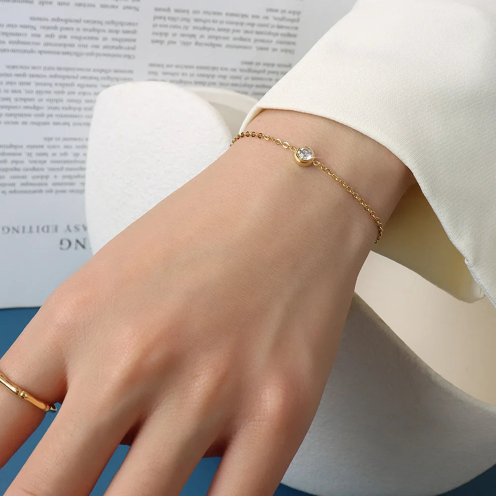 Joyas Acero Inoxidable Hot Selling Minimalist Jewelry Sample Design Thin Chain Single Stone Cubic Zirconia Bracelet for Women