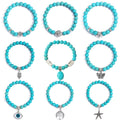 Handmade Natural Stone Elastic Stretch Bracelet 8mm Turquoise Evil Eye Life Tree Bracelets