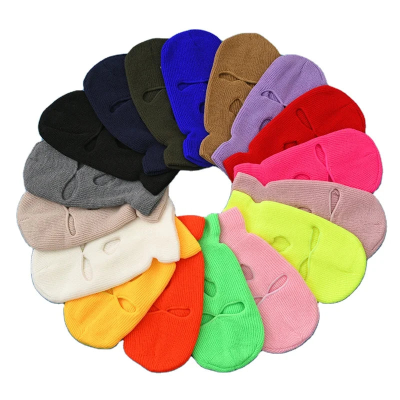 Low MOQ Wholesale Custom Logo Sports Party Outdoor Windproof Breathable Waterproof 3 Holes Acrylic Knit Balaclava Face Shield
