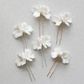 SLBRIDAL Handmade Ceramic Flower Freshwater Pearls Bridal Hair Pins Earrings Set Wedding Hair Accessories Women Hair Jewelry