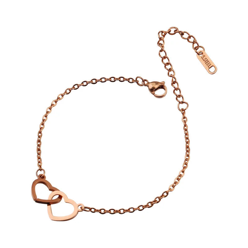 Wholesale Adjustable Gold Plated Stainless Steel Heart Couple Bracelet Classic Style for Gift Purpose