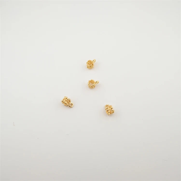 Crimp Beads With Loop 18K Gold Plated Brass Decorative Pattern Hollow Out Bracelet Accessories Barrel Beads