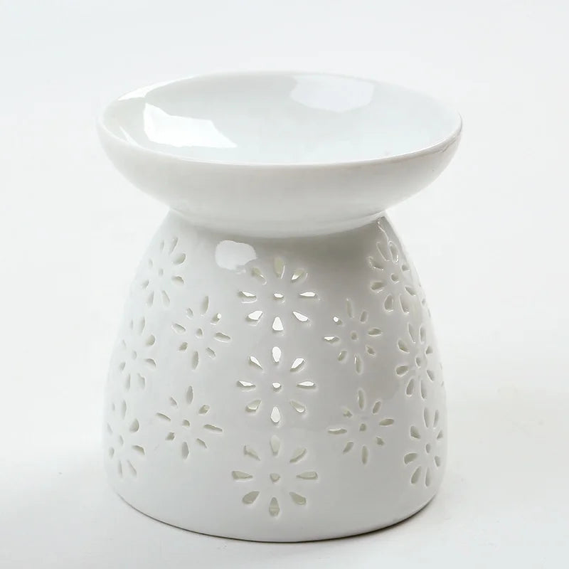 Wholesale Ceramic Hollow Out Night Fragrance Oil Burner Lights Candle Wax Melt Aromatherapy Stove