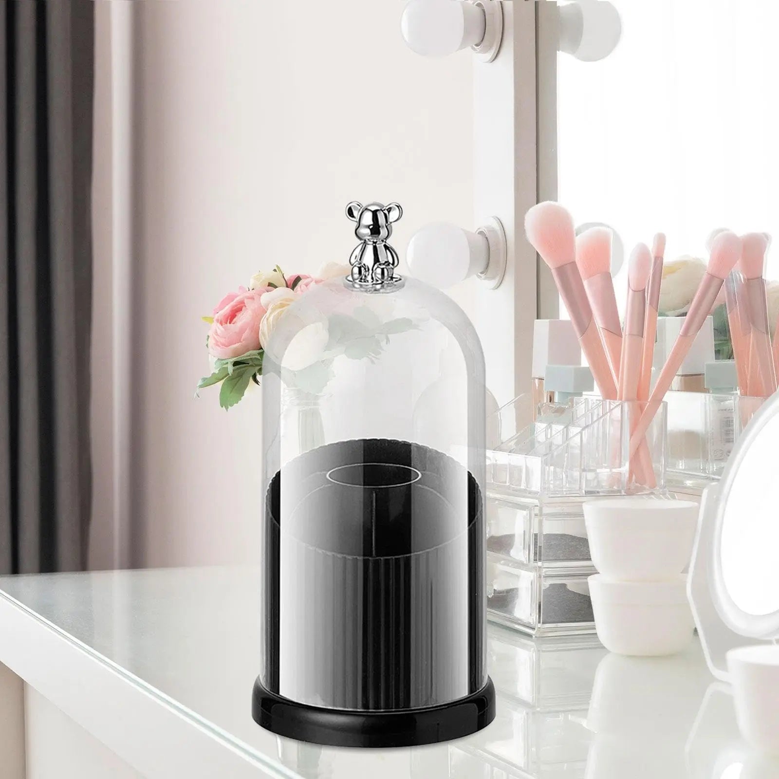 Rotating Makeup Storage Box Makeup Acrylic Brush Bucket Desktop Lipstick Case Dustproof Cosmetic Brush Storage Bucket