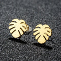 Fashion 18K Gold Silver Plated Stainless Steel Small Monstera Palm Leaf Women Stud Earrings Jewelry