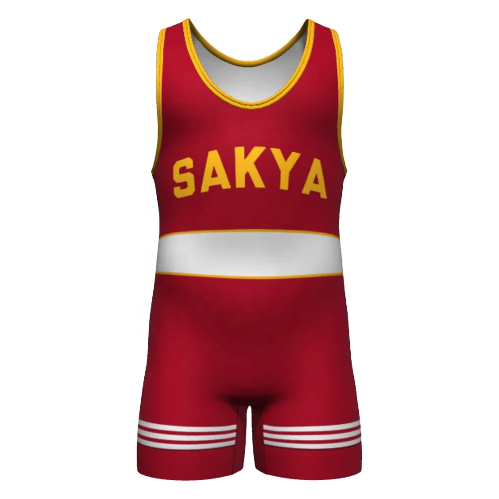 Custom Digital Print Spandex/Polyester Wrestling Singlet Breathable 220g Unisex Adult Japan's Best Martial Arts Wear Front Logo
