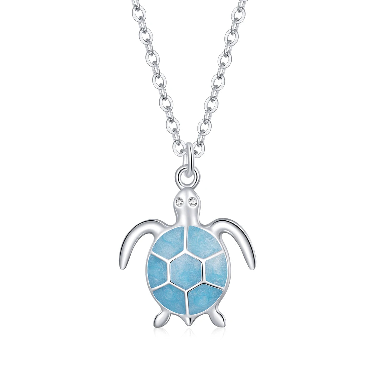 Blue Turtle Pendant Necklace100% 925 Sterling Silver Enamel Adjustable Necklace for Girl Women Statement Jewelry SCN446