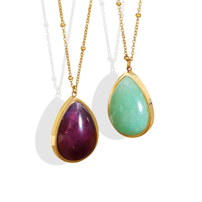 Newly Designed Natural Rough Chain Sanded and Polished Bottom -shaped Elliptical Pendant Necklace Stainless Steel Necklace