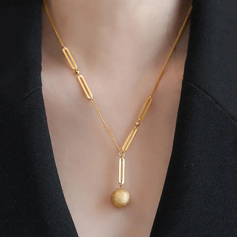 Waterproof Fashion 18K Gold Plated Stainless Steel Necklace Minimalist Frosted Small Gold Ball Necklace for Women Jewelry
