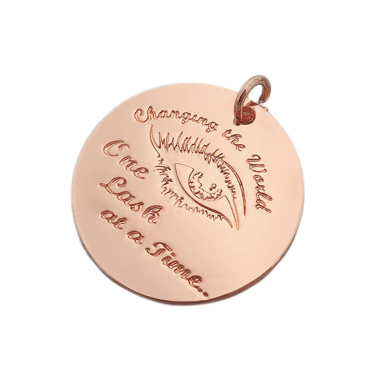 Oil Covered protection Round Shape Rose Gold Custom Jewelry label Stamped logo Pendant