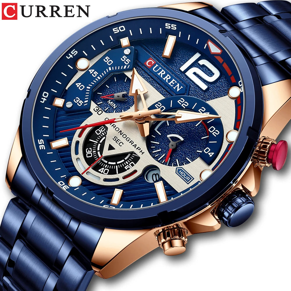2023 CURREN 8395 Hot Top Luxuryn Sport Wristwatches Men Luminous Quartz Watch Casual Chronograph Stainless Steel Male Clock