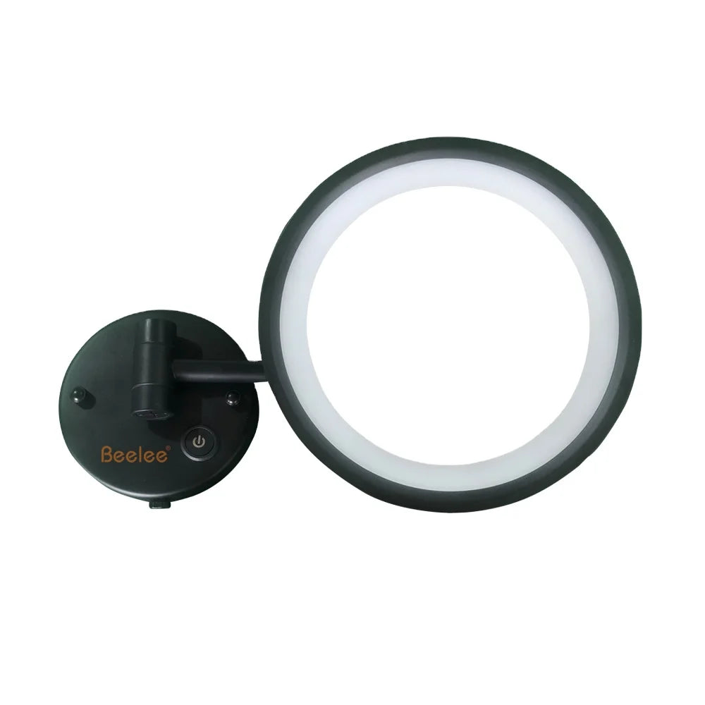 Beelee Wall Mounted Black Makeup Mirror LED Lighted Touch Sensor Button Adjustable Light 3X Magnifying Mirror