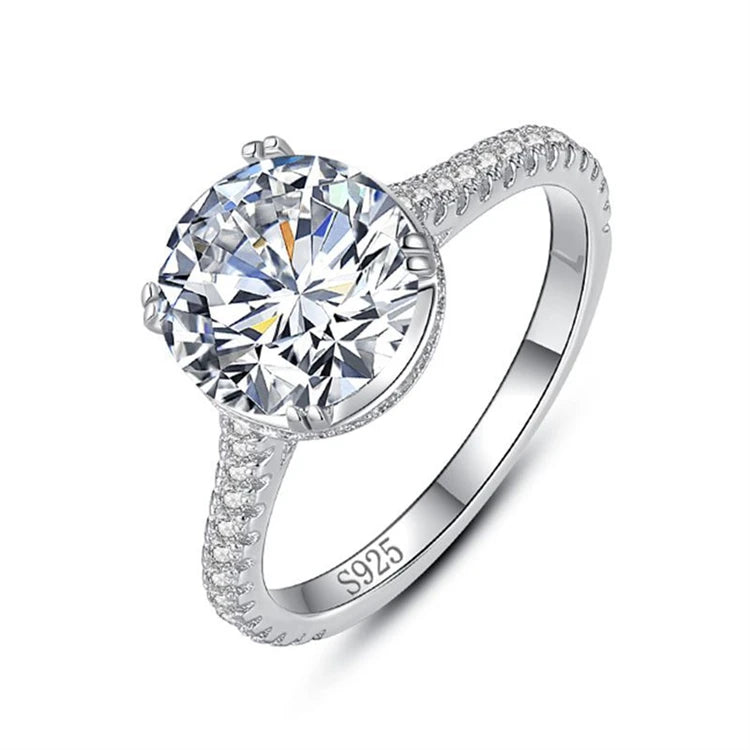 Fine Jewelry 925 Sterling Silver Four-claw Round Shape Simulation Diamond Ring