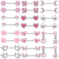 New Medical Steel Pink Flowers Heart-Shaped Nipple Piercing Jewelry Stainless Steel Nipple Rings with Zircon Stones for Women