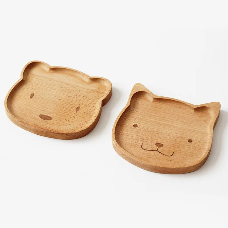 Solhui Solid Wood Dinner Plate Cartoon Wooden Tray Dishes Bread Fruit Plate Cute Dessert Children Tableware