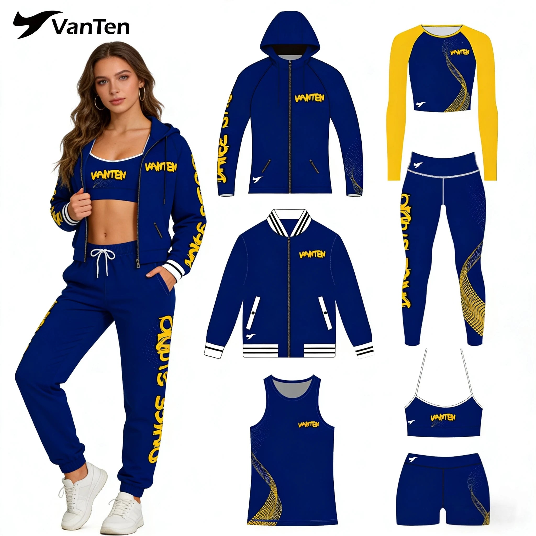 Custom Design Cheerleading Dance Team Training Wear Breathable Tracking Suits Crops Leggings for Women Competition Warm-up
