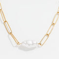 Joolim Jewelry 18K Gold Plated Irregular Baroque  Pearl Paper Pin Stainless Steel Necklace