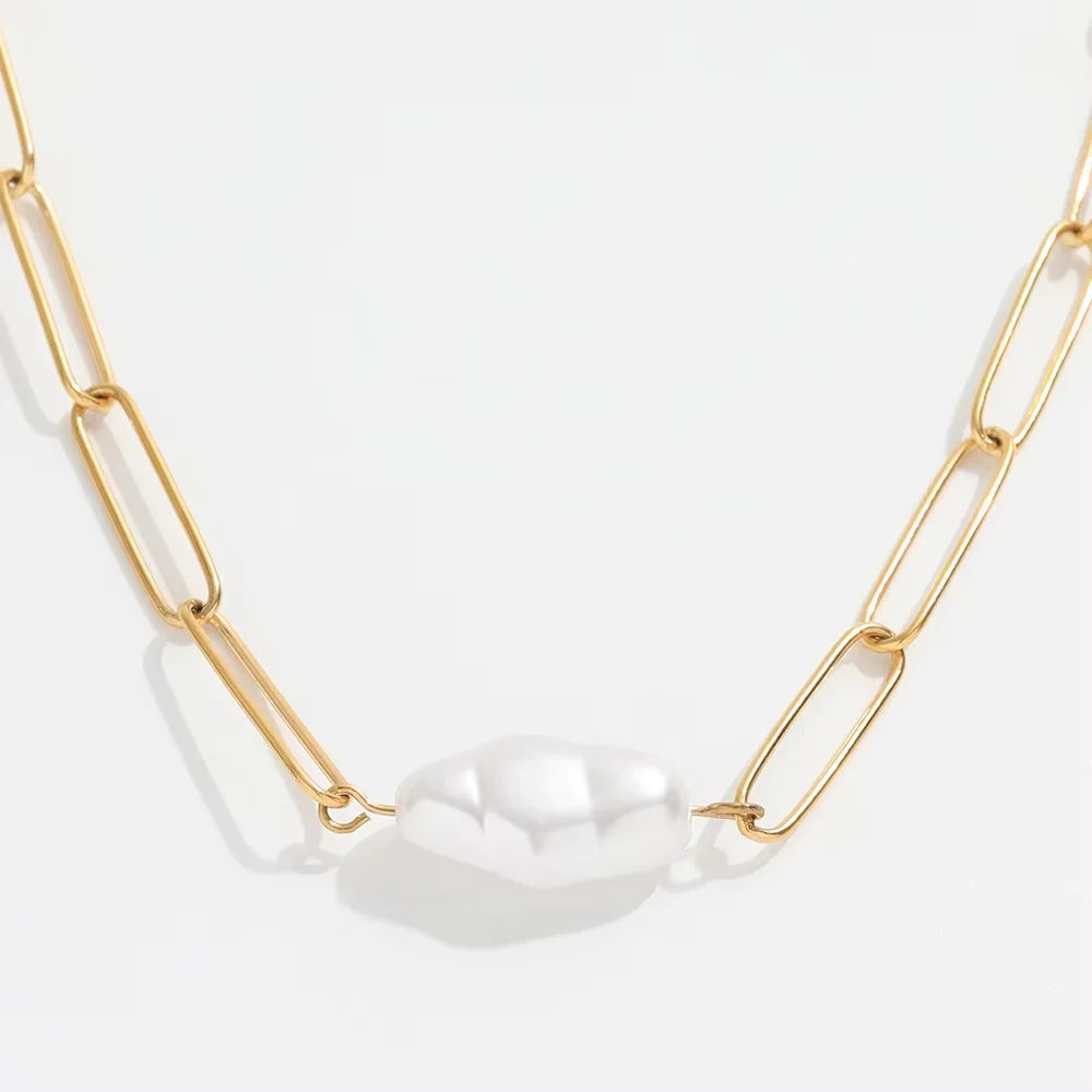 Joolim Jewelry 18K Gold Plated Irregular Baroque  Pearl Paper Pin Stainless Steel Necklace